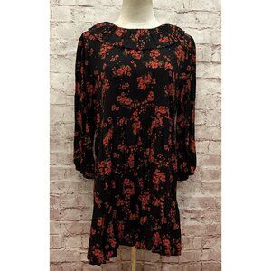 ZARA Womens Mini Shift Babydoll GRACE Dress Black Red Floral Ruffle Size M NEW